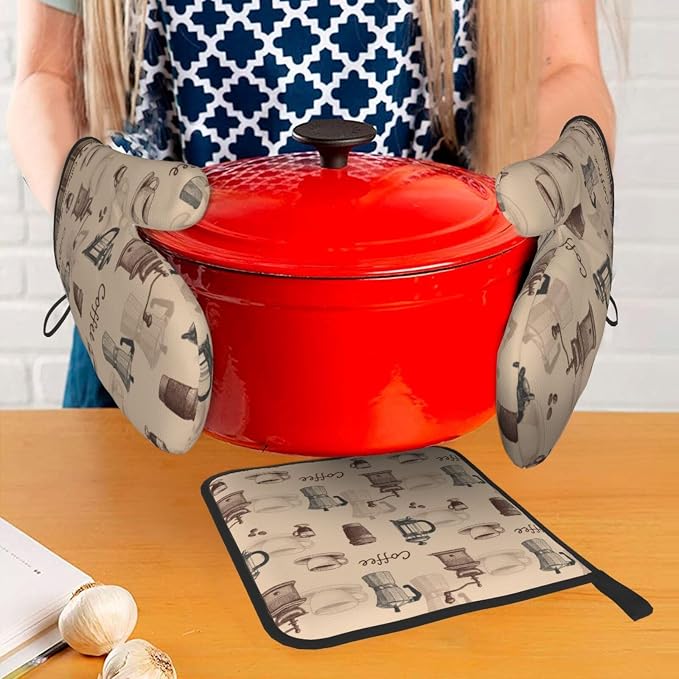 Vintage Coffee Themed Oven Mitts Heat Resistant, Vintage Pot Holder and Oven - Image 7
