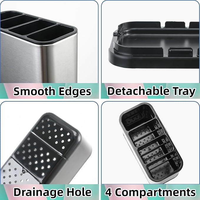 LIBODOUR Utensil Holder, Stainless Steel Caddy Counter, Spoon holder, 4 - Image 6