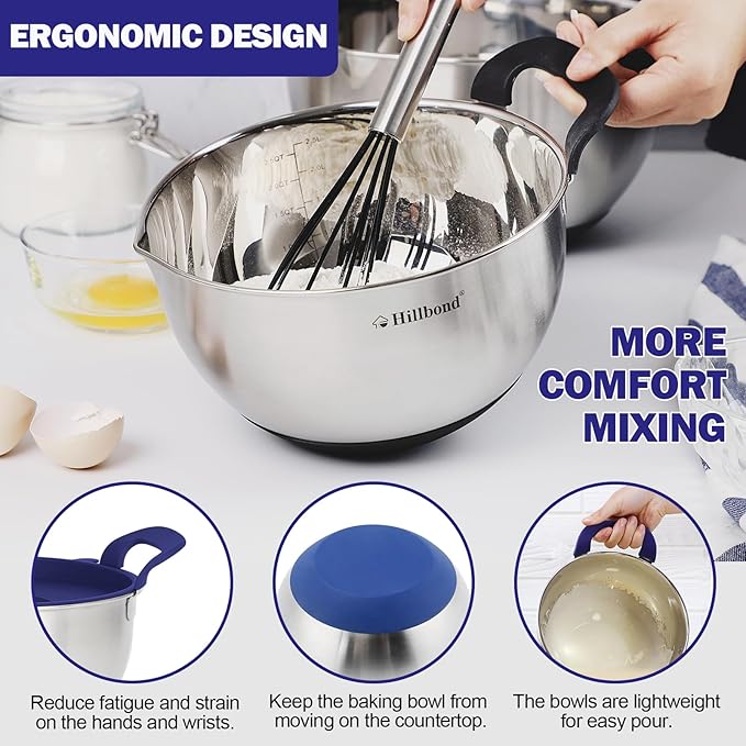 Hillbond Mixing Bowls with BPA Free Airtight Lids Stainless Steel Nesting Bowls - Image 2