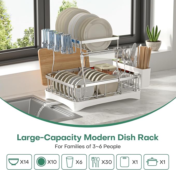 2 Tier Dish Drying Rack, Stainless Steel Dish Rack - Image 2