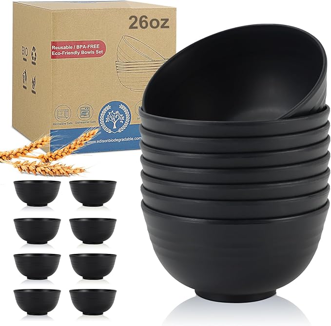 Wheat Straw Bowl Sets, Microwave and Dishwasher Safe Bowls, Alternative Plastic by WROVA