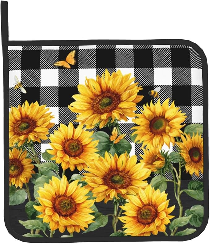 Sunflower Oven Mitts and Pot Holders Sets of 2 Buffalo Plaid Kitchen Mitts - Image 9