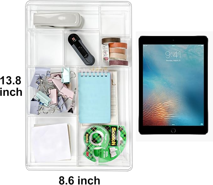 ZEXALOR 8-Section Clear Drawer Organizer, Large Acrylic Drawer Divider Tray - Image 2