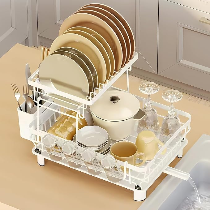 Small 2 Tier Dish Drying Rack, Space Saving Dish Racks - Image 5