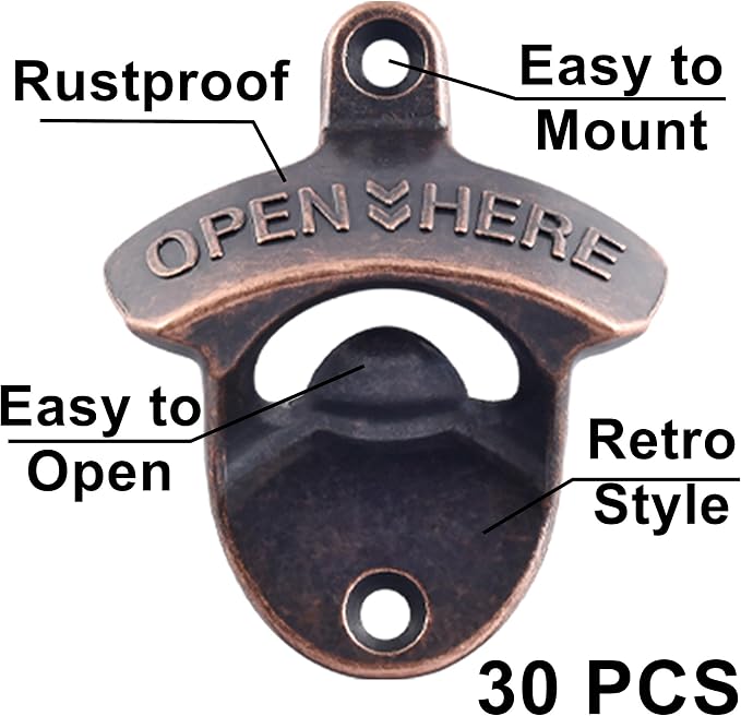 30 PCS Retro Bottle Cap Opener Wall Mounted Stainless, Antique Copper Screw in - Image 2