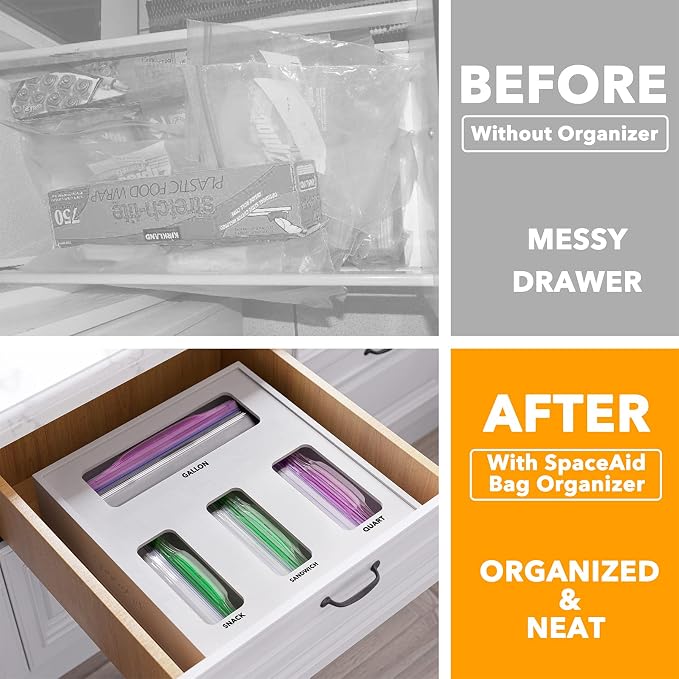 SpaceAid Bag Storage Organizer for Kitchen Drawer, Bamboo Organizer, Compatible - Image 2