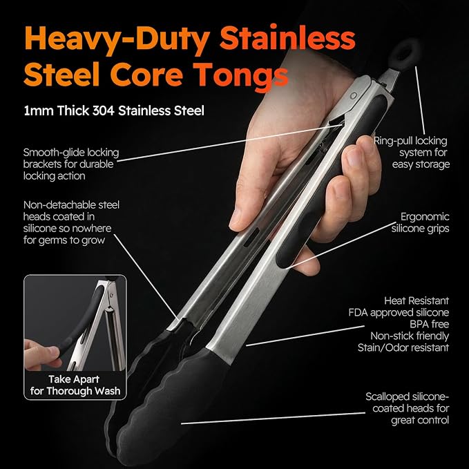 HST Tongs for Cooking with Silicone Tips, Non Stick Kitchen Tongs with Silicone - Image 5