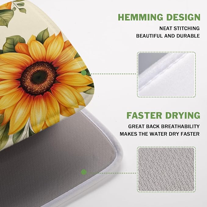 Spring Summer Dish Drying Mat 16x18 Inch Absorbent Reversible Sunflower Drying - Image 4
