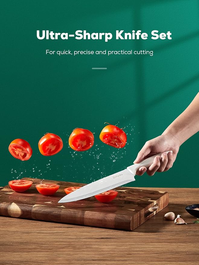 Knife Set, D.Perlla 16 Pieces White Kitchen Knife Set - Image 6