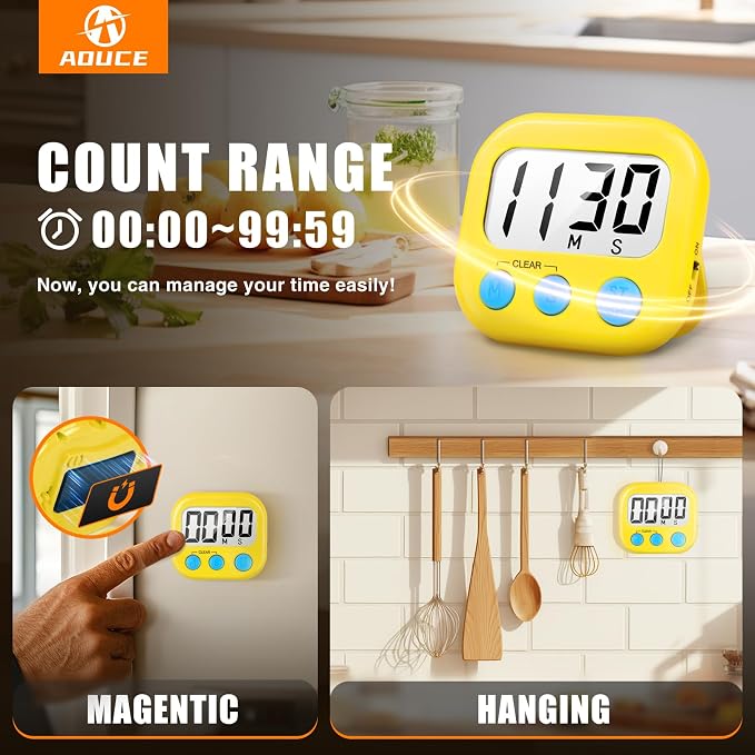 2 Pack Digital Kitchen Timer for Cooking Big Digits Loud Alarm Magnetic Backing - Image 4