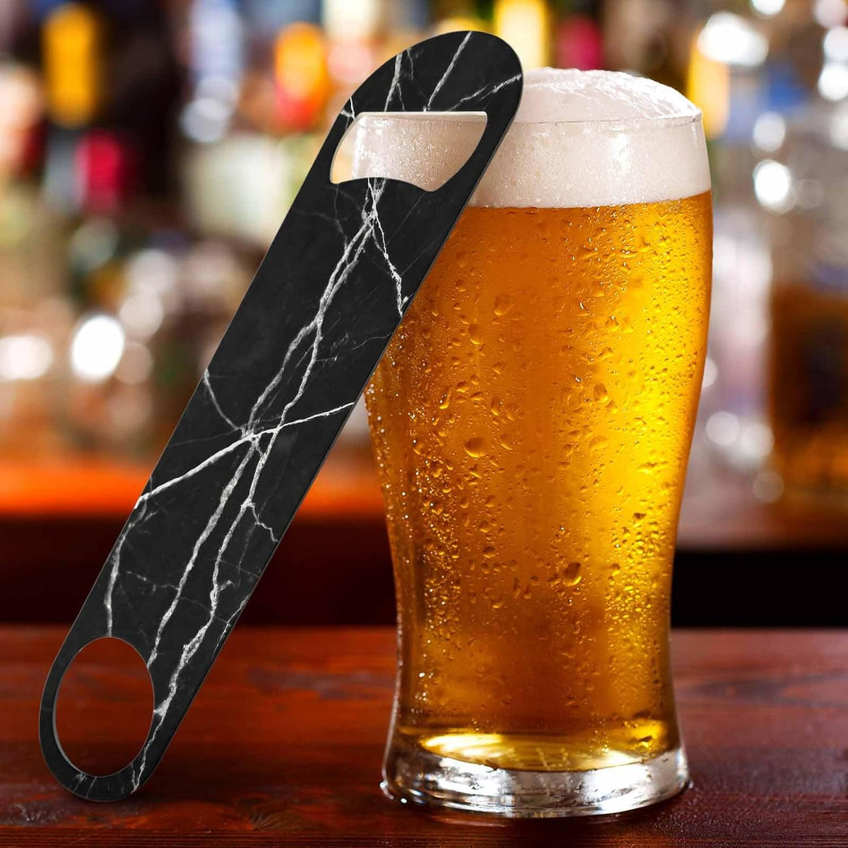 Black Marble Stainless Steel Bottle Opener Dark Texture with White
