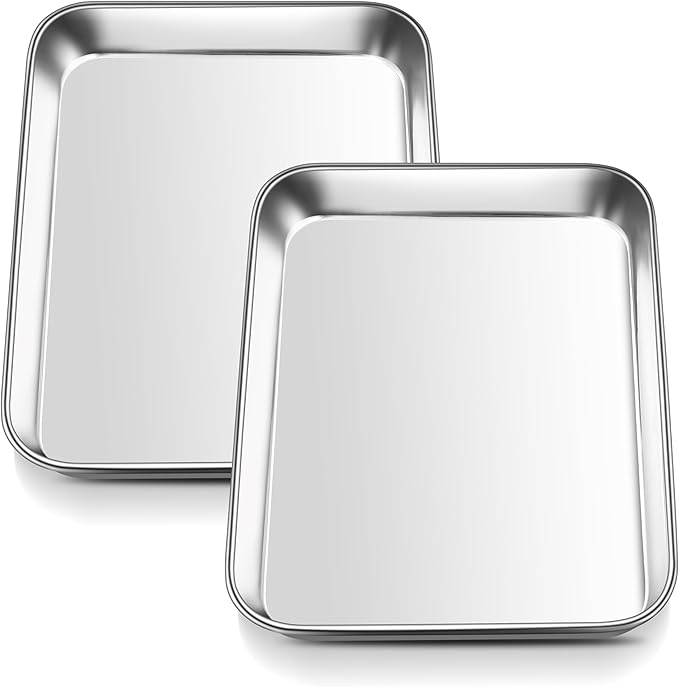 E-far 2 Packs Toaster Oven Trays, 9.4”x7.3” Stainless Steel Small Baking Cookie by E-far