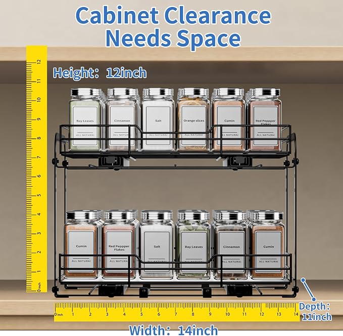 BOIVSHI 2-Tier Pull Out Spice Rack, Spice Rack Organizer, Pull Out Spice Racks - Image 4