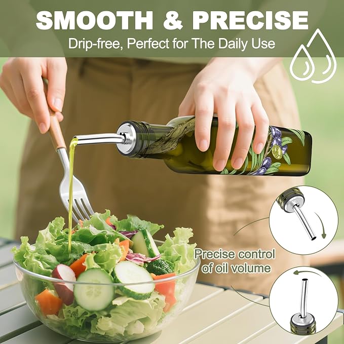 COOLMI Oil and Vinegar Dispenser Set - 17oz/500ML Premium Glass Olive Oil - Image 3