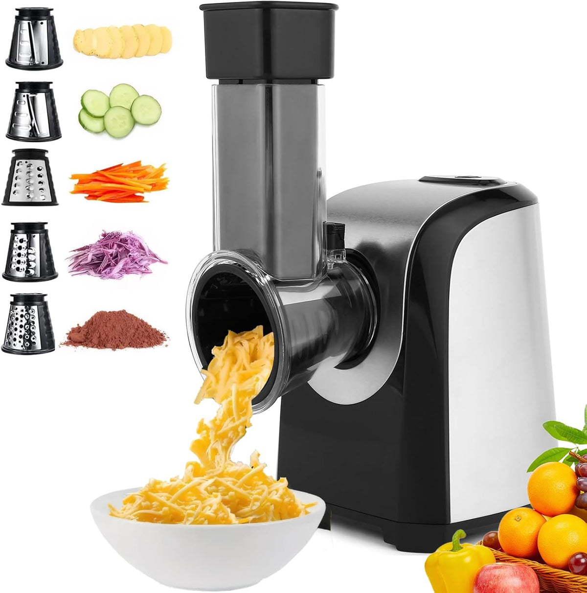 Electric Cheese Grater 5-in-1, 150W Salad Maker & Slicer Shredder