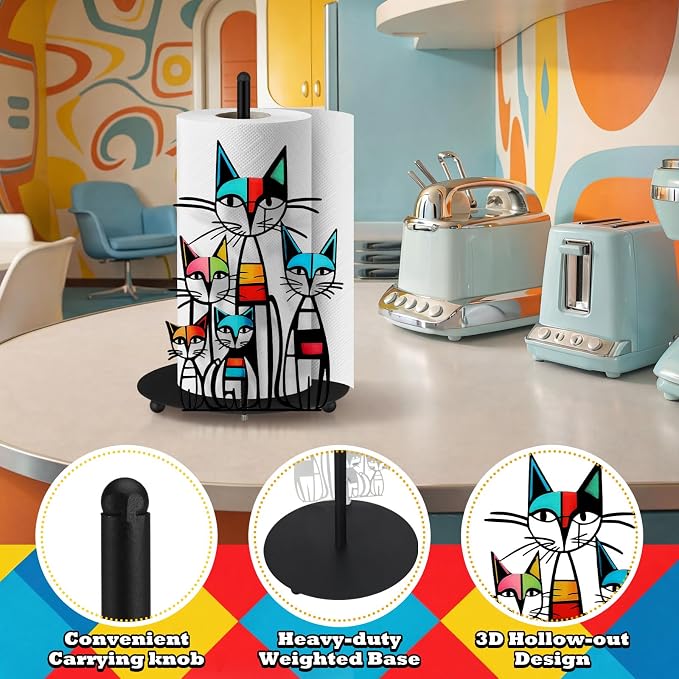 Mid Century Cat Paper Towel Holder Black Metal Paper Towel Holder Retro - Image 7