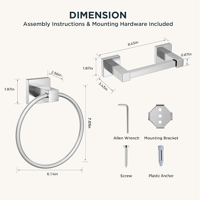 FORIOUS Toilet Paper Holder and Hand Towel Ring Set, SUS 304 Stainless Steel - Image 7