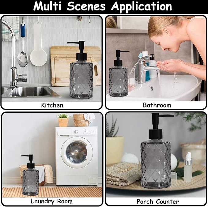 Glass Soap Dispenser with Black Plastic Pump, 12oz Refillable Liquid Hand Soap - Image 5