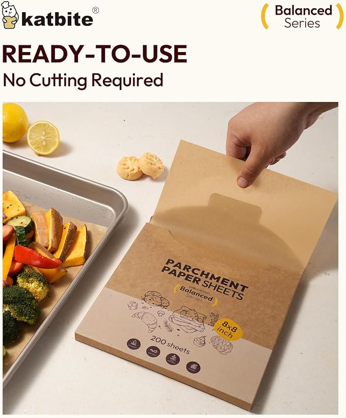 Katbite 200 Pcs Parchment Paper, 8 x 8 Inch Unbleached Baking Paper, Oil - Image 4