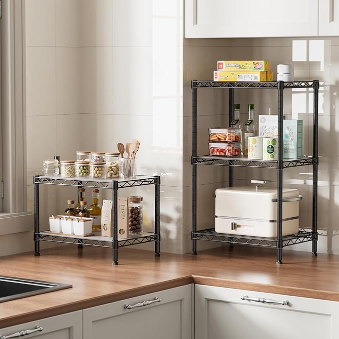 SINGAYE 2 Small Shelves Kitchen Storage Shelf Wire Shelving Unit Metal Shelf - Image 9