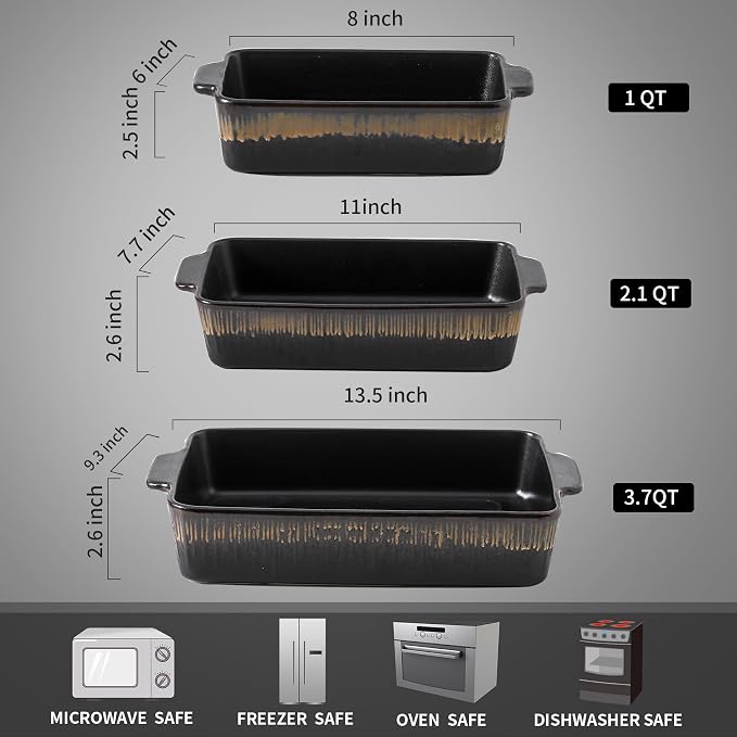 KOOV Bakeware Set, Ceramic Baking Dish, Rectangular Baking Pans Set, Casserole - Image 3