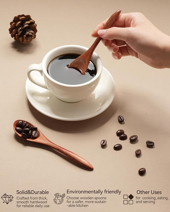 7pcs Small Wooden Spoons for Honey, Coffee Little Wood Table Spoon for Eating - Image 5