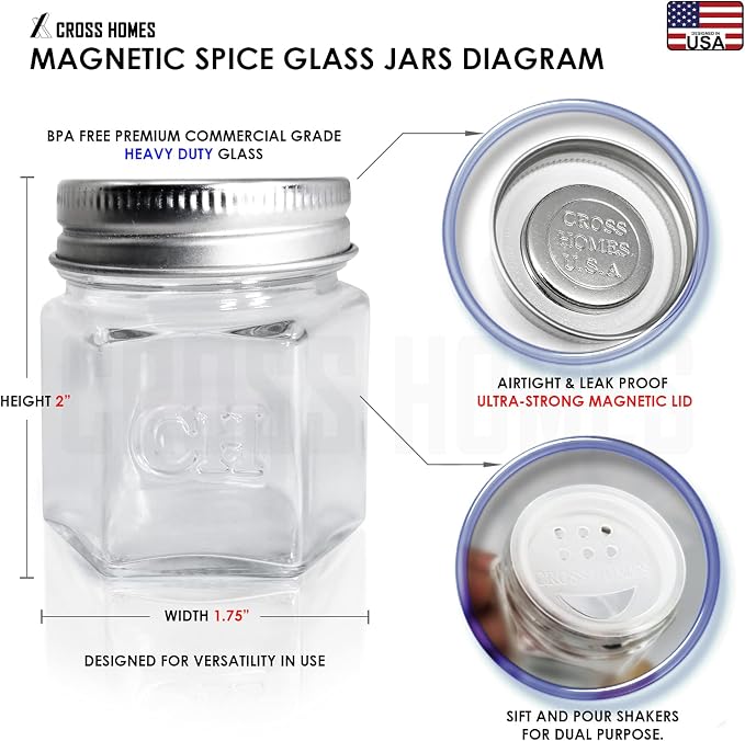30 Set Magnetic Spice Jars for Refrigerator Hexagon Glass Spice Jars - Image 3