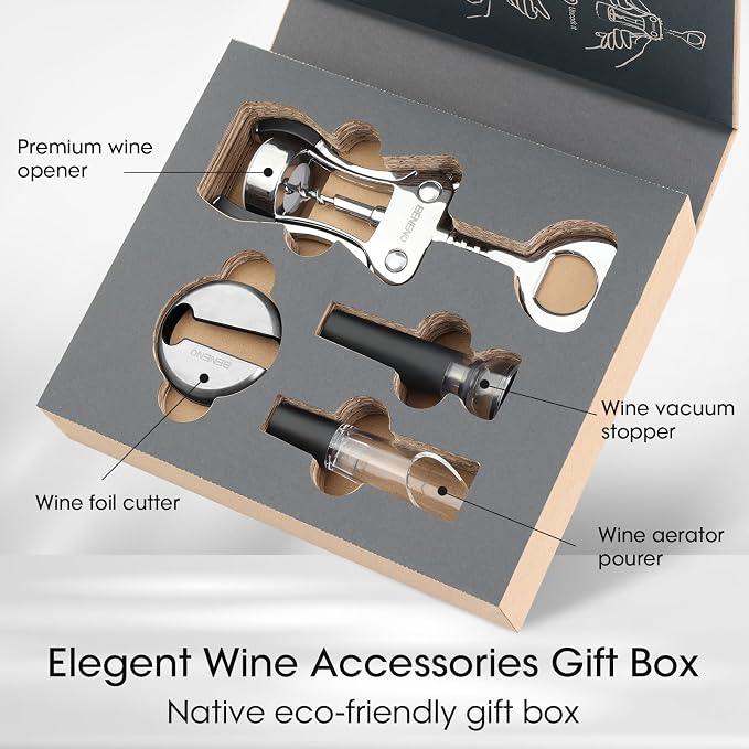Beneno Multifunctional Wine Bottle Opener Gift Wing Corkscrew, Foil Cutter - Image 2