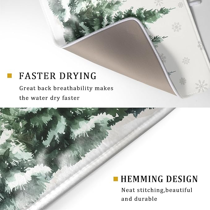 Christmas Dish Drying Mat 16x18 Inch Xmas Forest Tree Absorbent Dish Drainer - Image 3