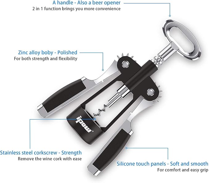 IPOW Wine Opener, Zinc Alloy Wine Bottle Opener, Wing Corkscrew Heavy Duty - Image 2