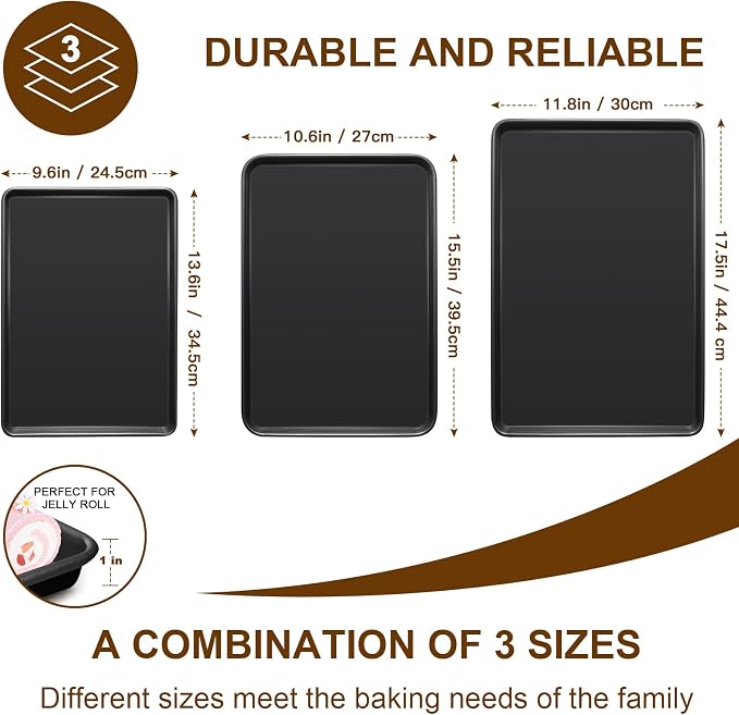 Baking Sheet Pan Set of 3, Commercial Cookie Sheets - Image 3