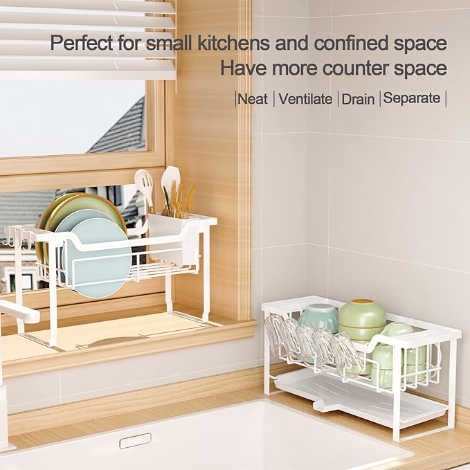 Dish Rack with Drainboard, Organizes Dishes and Bathroom Items - Image 5