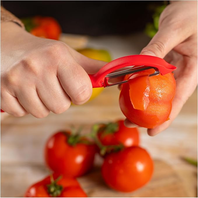 Kuhn Rikon Serrated Piranha “Swivel” Peeler 7.25” Red - Image 7