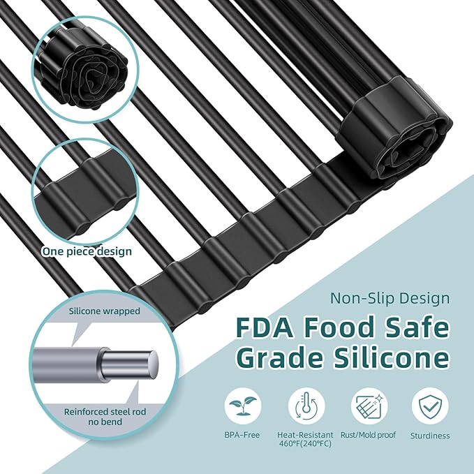 Ohuhu Over The Sink Dish Drying Rack, 20.5" W x 13.1" L Rolling Dish Drainer - Image 5