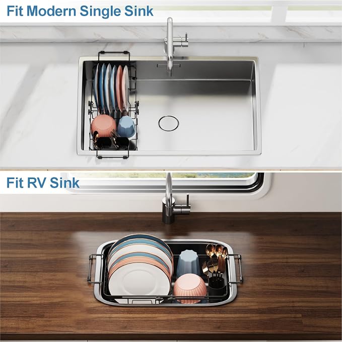 iSPECLE Small Sink Dish Drying Rack, 9.1" W Expandable Compact Rust Resistant - Image 9