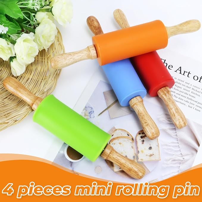 4 Pack Mini Rolling Pin for Kids, 9 Inch Wooden Handle Rolling Pin Non-Stick - Image 4