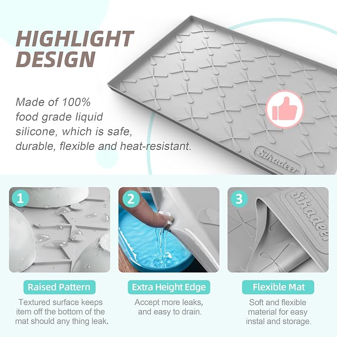 SIKADEER 40" x 22" Under Sink Mat Waterproof, Silicone Mat Kitchen Drawer Shelf - Image 5