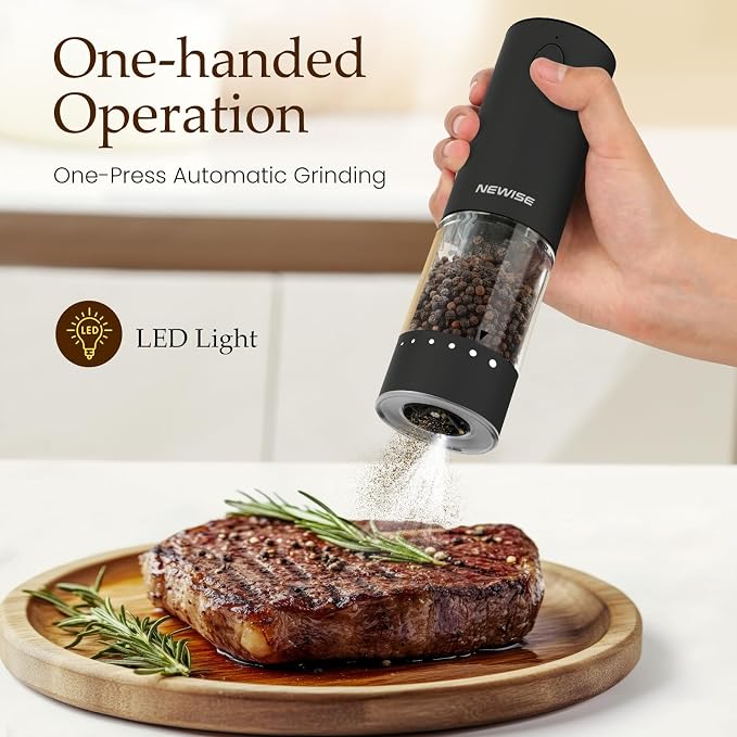 Electric Salt and Pepper Grinder Set, Adjustable Coarseness & LED Light - Image 3