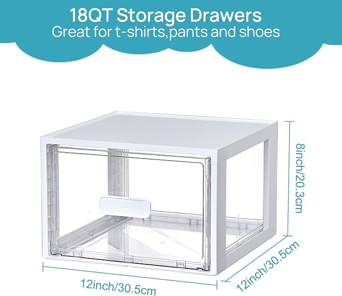 Vtopmart 4 Pack 18QT White Stackable Storage Drawers, Easily Assemble Closet - Image 2