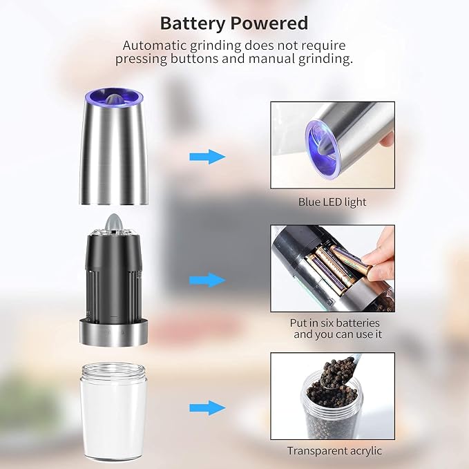 Gravity Electric Pepper and Salt Grinder Set, Adjustable Coarseness, Automatic - Image 5