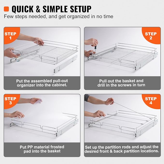 VEVOR 21.5" Wx21 Dx3.5 H Pull Out Cabinet Organizer, Heavy Duty Slide Out - Image 5