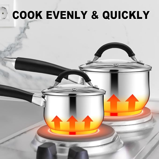 E-far 1 Quart Sauce Pan with Lid, Tri-Ply Base Stainless Steel Small Saucepan - Image 6