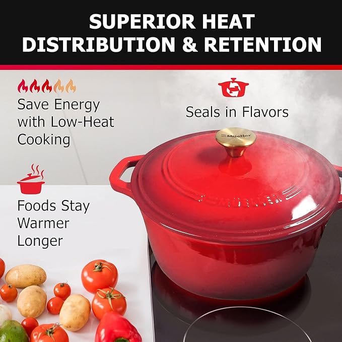 MUELLER HOME 4.5 QT Enameled Cast Iron Dutch Oven, Heavy-Duty Casserole Dish - Image 3