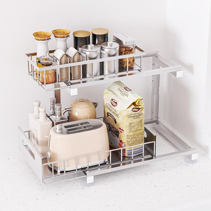 Under Sink Organizer, Heavy Duty Metal Pull Out Cabinet Organizer Slide Out - Image 7