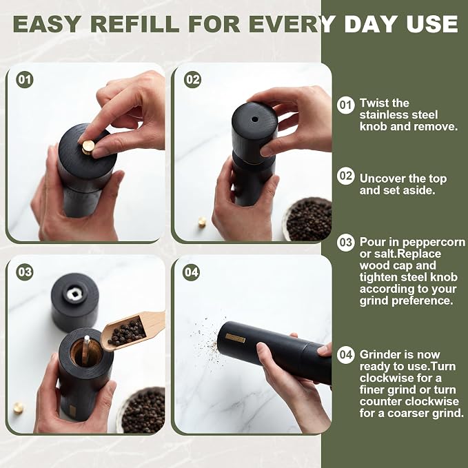 Wooden Salt and Pepper Grinder Set Manual Salt and Pepper Mill - Image 6