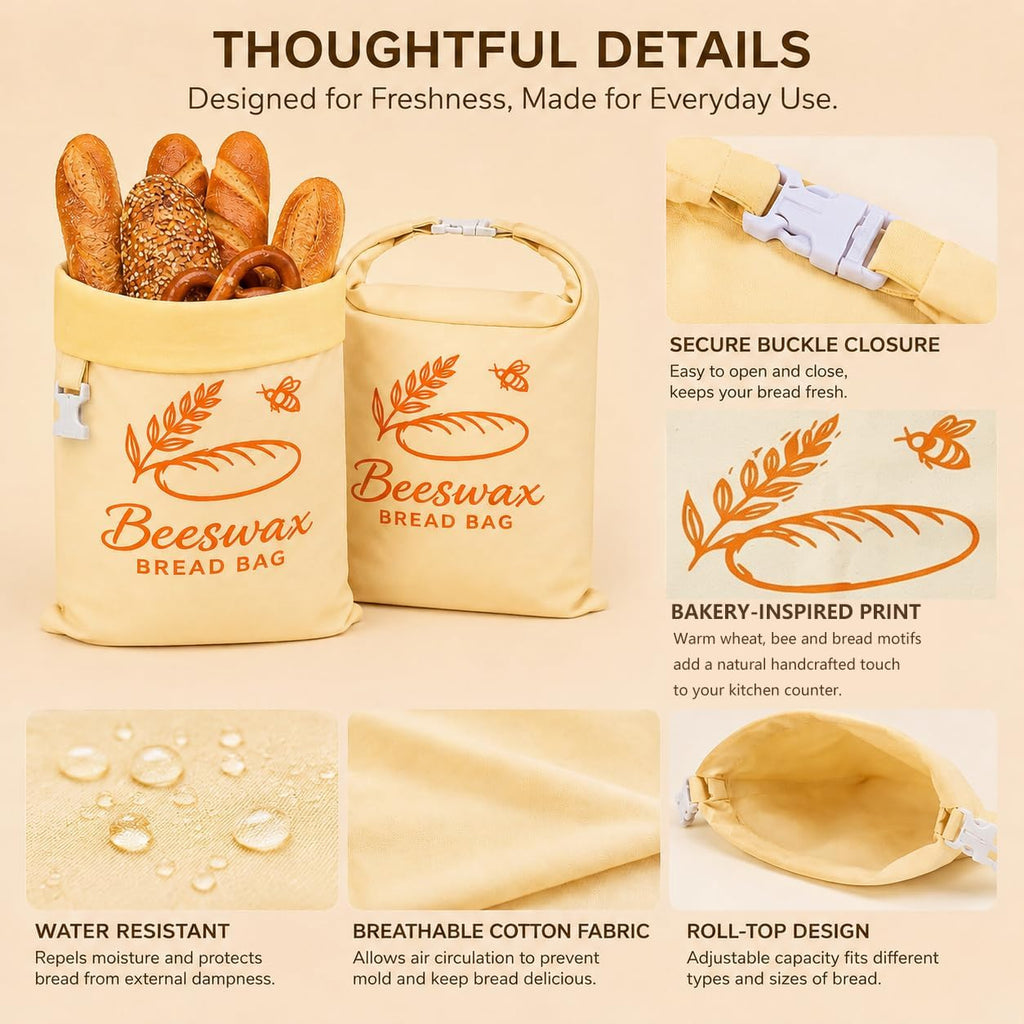 2 Pack Beeswax Bread Bags for Homemade Bread & Sourdough