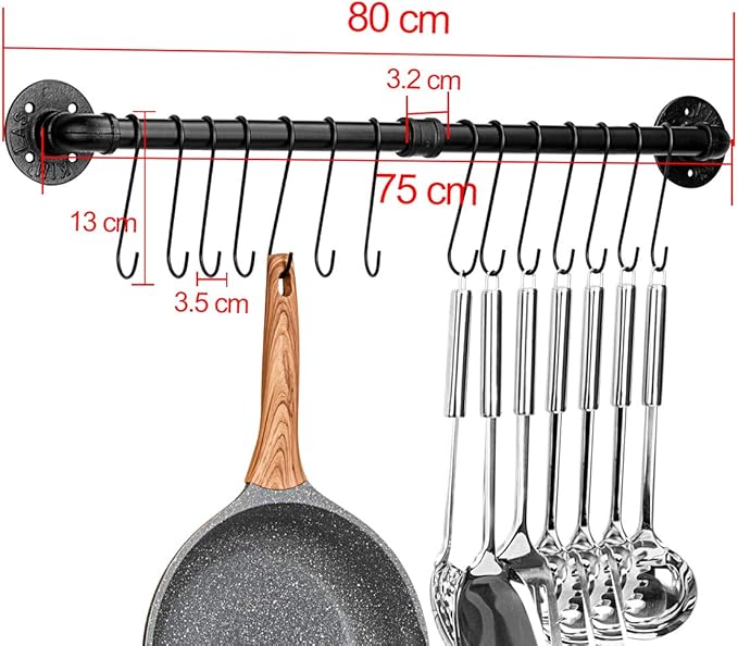Toplife 31.5 inch Pot Rack, Kitchen Wall Mounted Detachable Pan Lid Utensils - Image 2