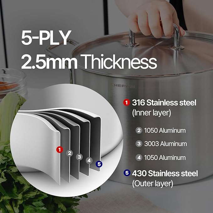 316 Stainless Steel 12.7 Quart Heavy Duty Stock Pot - Image 4