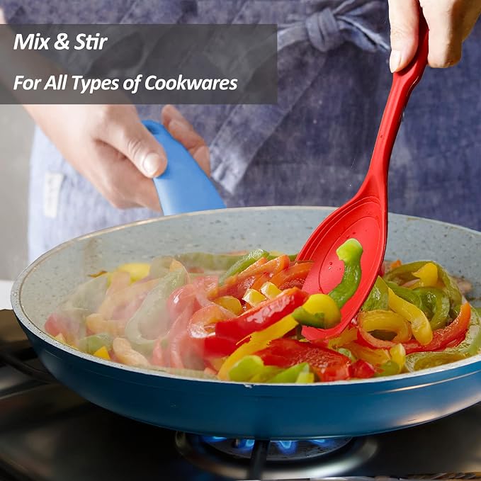 2 Pack Large Silicone Cooking Spoon, Non-Stick Slotted and Solid Spoon set - Image 8