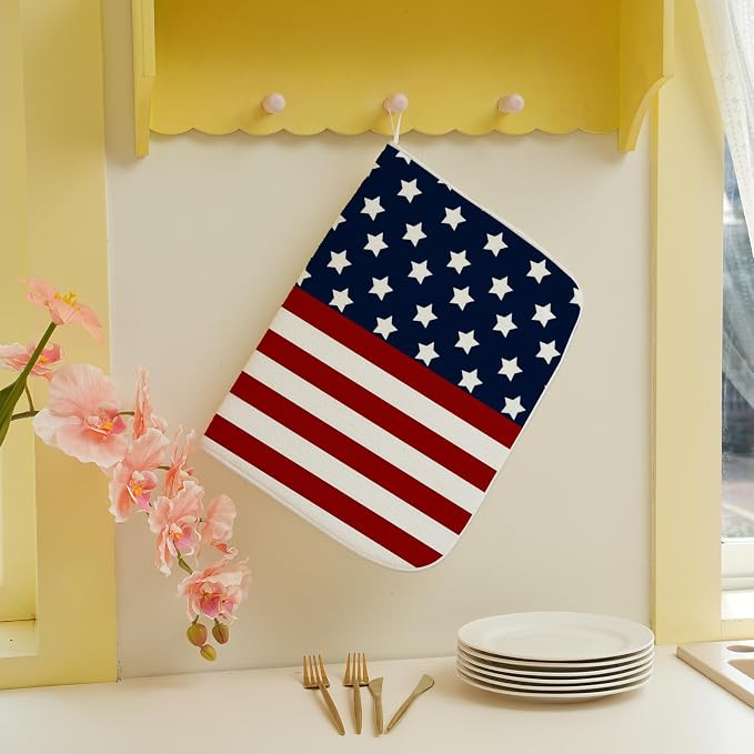4th of July Dish Drying Mat 18x24 Inch Navy Blue Red Flag Stars Patriotic - Image 5